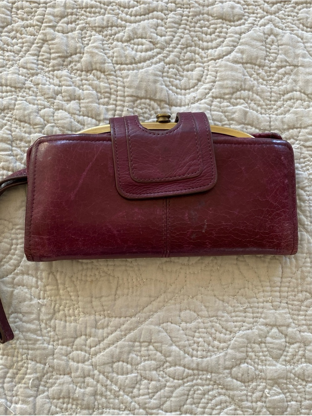 HOBO Nova Plum Purple Leather Wristlet Clutch with Gold-Tone Frame